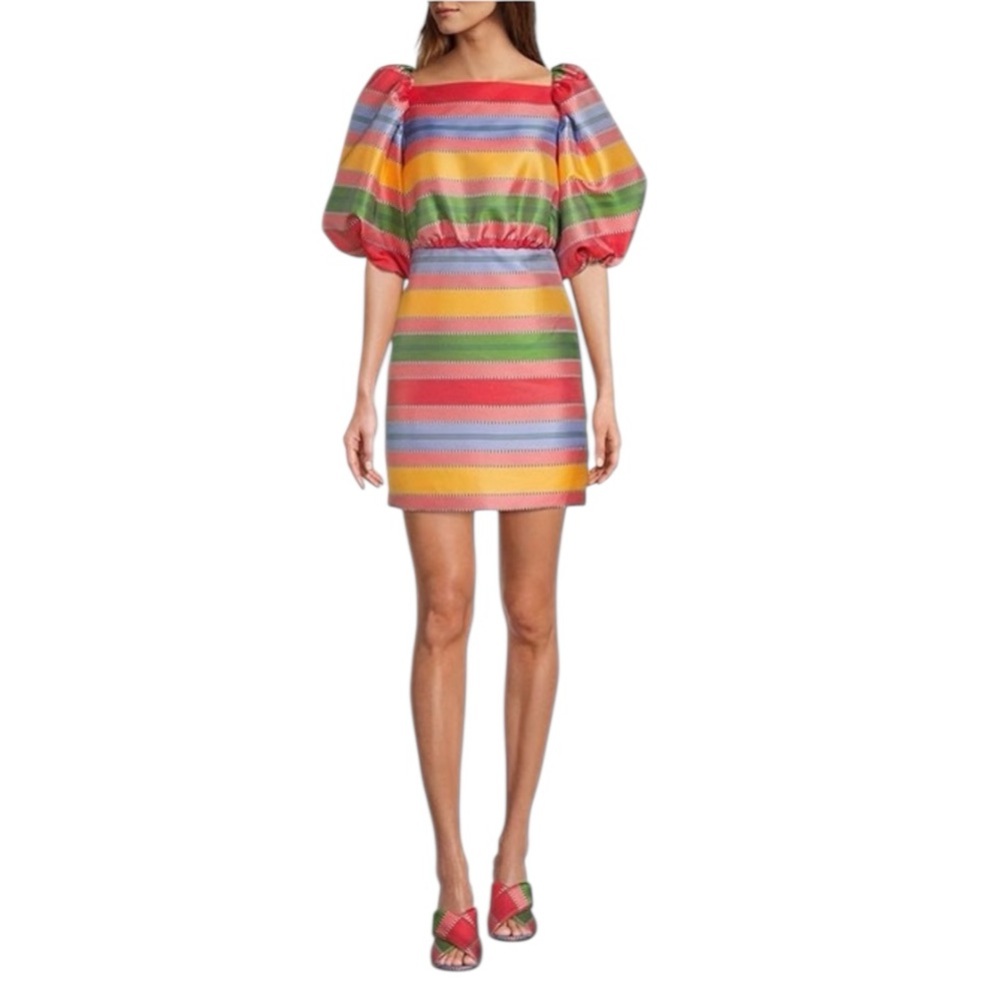 Antonio Melani x The Nat Note Nell Striped Jacquard Puff Sleeve Dress 2 NWT - Picture 2 of 9